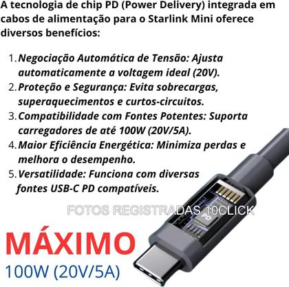 Imagem de Cabo Starlinkk Mini Para Carro 3 em 1 Conector P4 Tipo C Perfeito Para Viagem Camping E Trailer Alimentação Direta Bater