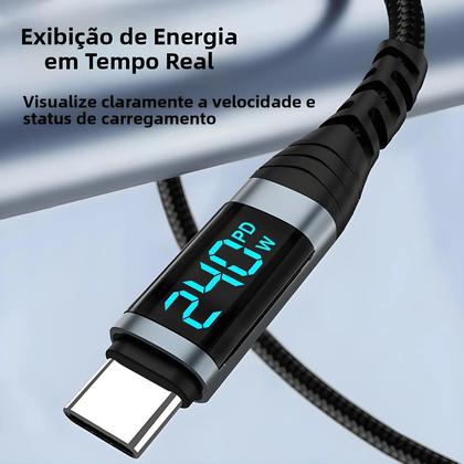 Imagem de Cabo Super Carregador Tipo C Para Tipo C De 240W Com Display Digital, Cabo De Dados USB C De 0,5m-2m