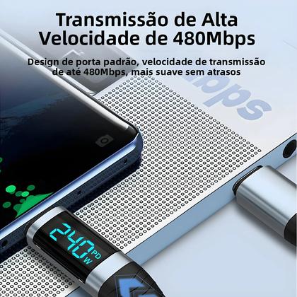 Imagem de Cabo Super Carregador Tipo C Para Tipo C De 240W Com Display Digital, Cabo De Dados USB C De 0,5m-2m