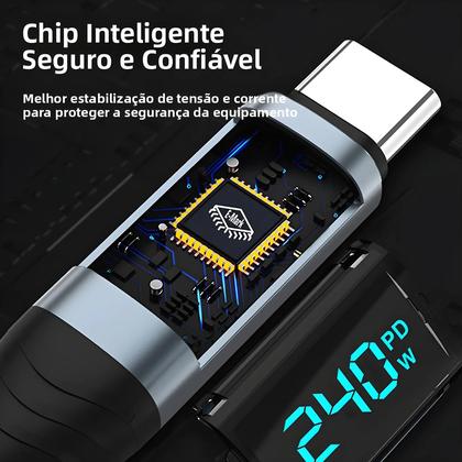 Imagem de Cabo Super Carregador Tipo C Para Tipo C De 240W Com Display Digital, Cabo De Dados USB C De 0,5m-2m