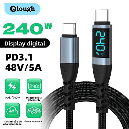 Imagem de Cabo Super Carregador Tipo C Para Tipo C De 240W Com Display Digital, Cabo De Dados USB C De 0,5m-2m