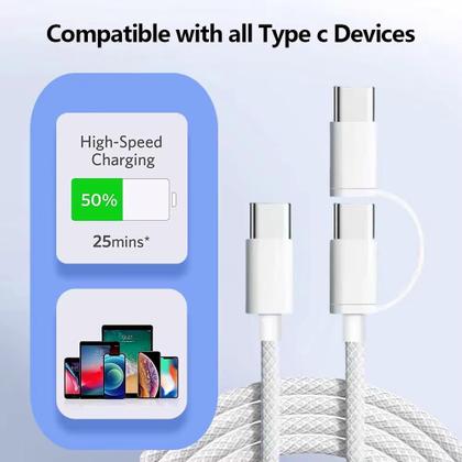 Imagem de Cabo Tipo C 3 Em 1 Com Adaptador Lightning 60w Fast Charge