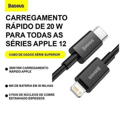 Imagem de Cabo Tipo C para Lightning Baseus Superior Series Fast Charging Data 20W 1m