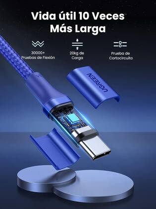 Imagem de Cabo Tipo C para USB C UGREEN PD 100W 20V 5A (2M, Azul) Carregamento Rápido