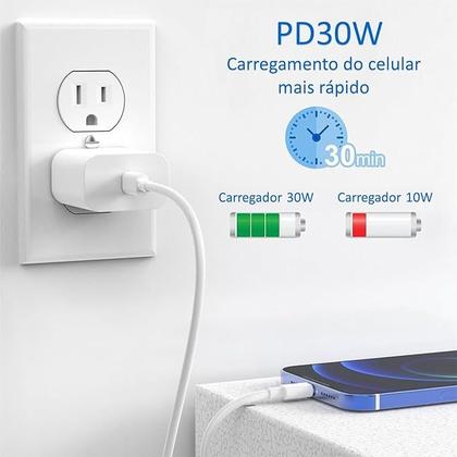 Imagem de Cabo Tipo Usb-C-Usb-C 1m + Fonte Carregador Turbo 30W Android Rápido 6.1A Bivolt