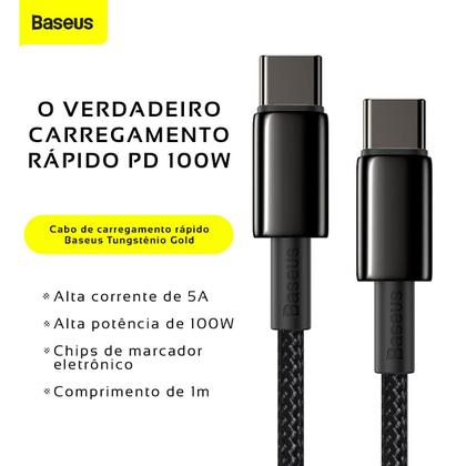 Imagem de Cabo Turbo 100w Baseus USB-C + USB-C Tungsten Gold 2 metros