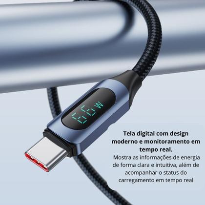 Imagem de Cabo Turbo Usb tipo C 66w 6a Com Visor de Led Transferência de Dados de 480Mbps 2 Metros