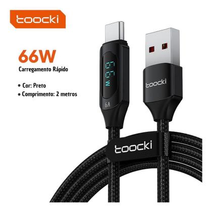 Imagem de Cabo Turbo Usb tipo C 66w 6a Com Visor de Led Transferência de Dados de 480Mbps 2 Metros