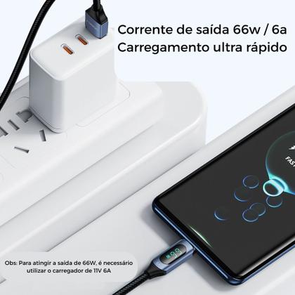 Imagem de Cabo Turbo Usb tipo C 66w 6a Com Visor de Led Transferência de Dados de 480Mbps 2 Metros