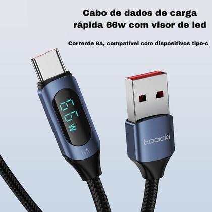 Imagem de Cabo Turbo Usb tipo C 66w 6a Com Visor de Led Transferência de Dados de 480Mbps 2 Metros