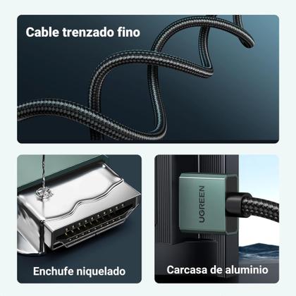 Imagem de Cabo UGREEN HDMI 2.1 8K 60Hz 4K UHD 120Hz HDR eARC 48Gbps ( 2 metros ) Alumínio nylon