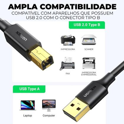 Imagem de Cabo Ugreen Impressora Usb 2.0 480mbps 2 Metros Quality Preto