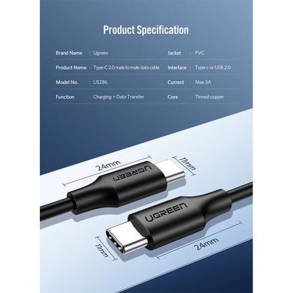 Imagem de Cabo Ugreen Usb-c Usb-c 2.0 M/m 2m Us286 Preto