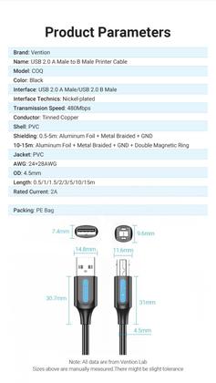 Imagem de Cabo Usb 2.0 Para Usb B Impressora Scanner 5m Vention Coqbj