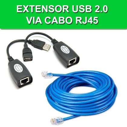 Imagem de Cabo USB 25 Metros Macho Femea Extensor USB 2.0 via Adaptador RJ45