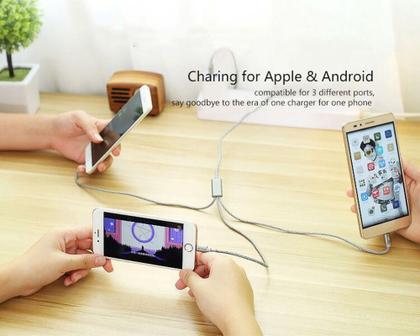 Imagem de Cabo usb 3 in 1 micro usb, Tipo c e lightning branco - Lelong