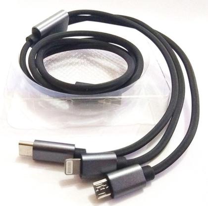 Imagem de Cabo usb 3 in 1 micro usb, Tipo c e lightning branco - Lelong