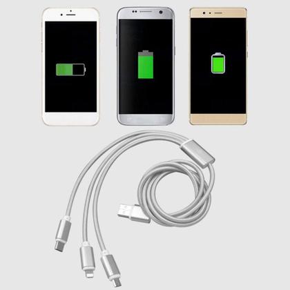 Imagem de Cabo usb 3 in 1 micro usb, Tipo c e lightning branco - Lelong
