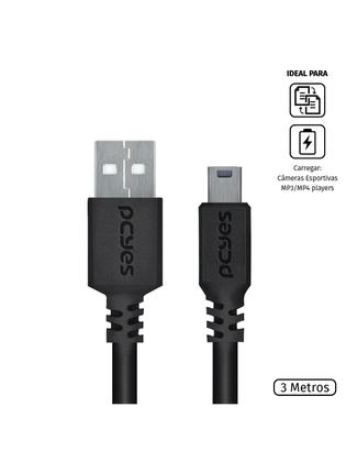 Imagem de Cabo Usb A 2.0 Macho Para Mini Usb B Macho 28awg Puro Cobre 3 Metros - Puanm2-3