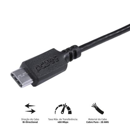 Imagem de Cabo usb a 2.0  para usb tipo c  50cm preto - puacp-05