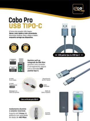 Imagem de Cabo Usb-a Para Usb-c I2go 2m 2,4a Nylon Trançado Chumbo