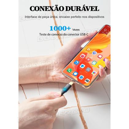 Imagem de Cabo Usb C 2m Tipo C Usb C com Led Grande Longo Turbo 3a