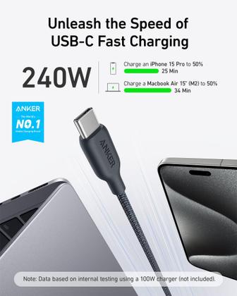Imagem de Cabo USB C Anker Bio-Braided Type C Fast Charge 240 W 3 m
