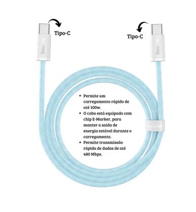 Imagem de Cabo Usb-C Baseus 100W 5A Tipo C Carregamento Transferência