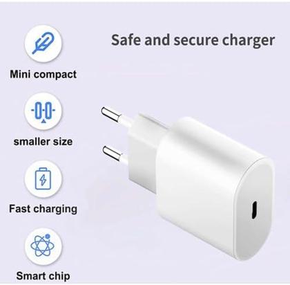 Imagem de Cabo Usb-C-Lightning + Fonte Carregador 20W Turbo Compatível iPhone X Xr SE 11 12 13 14 Premium