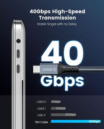 Imagem de Cabo USB-C ORICO 40gbps Thunderbolt 4 8k 60hz PD100w - 2 Metro