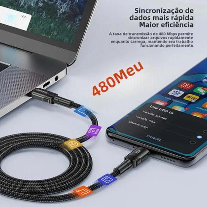 Imagem de Cabo USB-C para Carregamento Rápido 100W - PD 3.0 e QC 4.0 - Compatível com iPhone 15 e Samsung