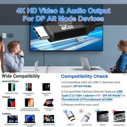 Imagem de Cabo USB C para HDMI 4K60HZ Thunderbolt 3/4 Galaxy S22 de 15 pés