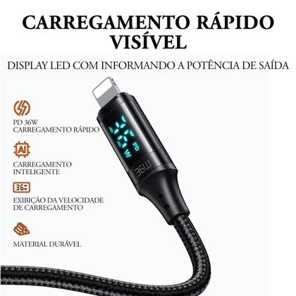 Imagem de Cabo Usb-c Para Lightning Led 1m PD 36W Carga Rápida