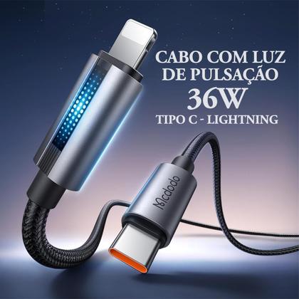 Imagem de Cabo Usb-c Para Lightning Led 1m Pd 36W Carga Rápida