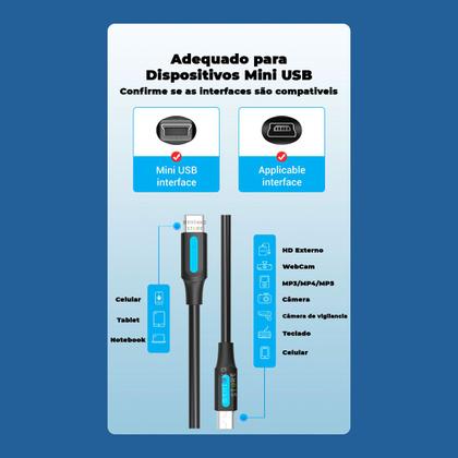 Imagem de Cabo USB C Para Mini USB 2.0 2A Camera Notebook 1m Vention