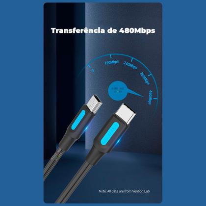 Imagem de Cabo USB C Para Mini USB 2.0 2A Camera Notebook 1m Vention