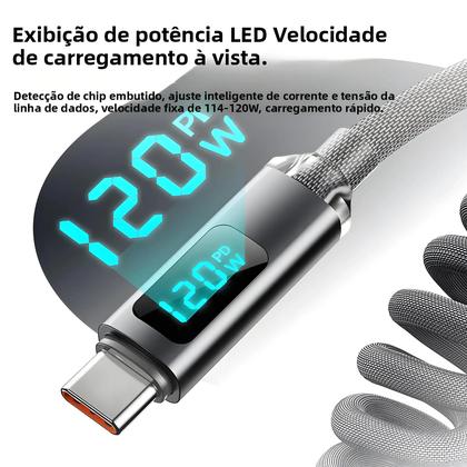 Imagem de Cabo USB C Para Tipo C Retrátil De Carregamento Rápido De 120W Para iPhone 15 16 Samsung Huawei Com