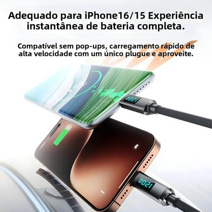 Imagem de Cabo USB C Para Tipo C Retrátil De Carregamento Rápido De 120W Para iPhone 15 16 Samsung Huawei Com