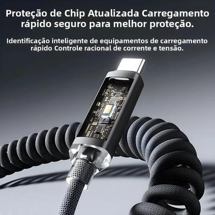 Imagem de Cabo USB C Para Tipo C Retrátil De Carregamento Rápido De 120W Para iPhone 15 16 Samsung Huawei Com