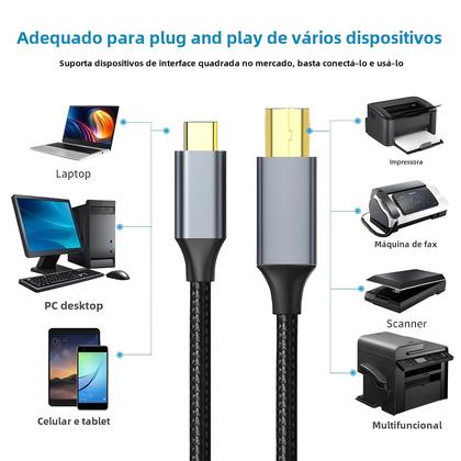 Imagem de Cabo USB-C para USB-B 2.0 - Compatível com Impressoras, Computadores, Laptops e Telefones