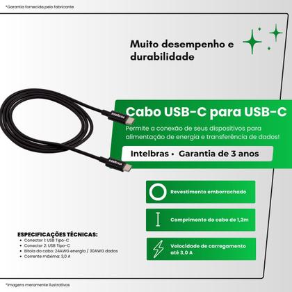 Imagem de Cabo USB-C para USB-C 1,2m PVC Preto EUCC 12PP - Intelbras