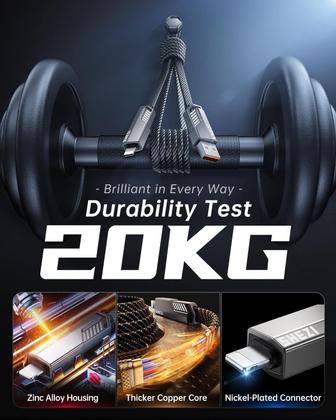 Imagem de Cabo USB C SHEZI 4 em 1 60 W 3 m de nylon trançado para iPhone cinza