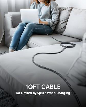 Imagem de Cabo USB C SHEZI 4 em 1 60 W 3 m de nylon trançado para iPhone cinza