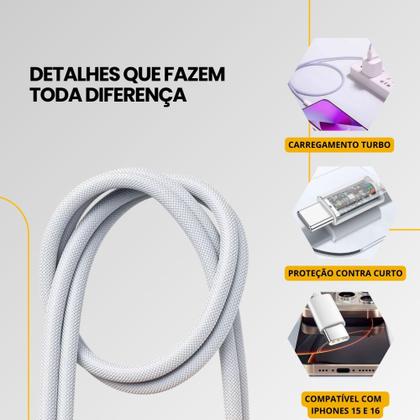 Imagem de Cabo Usb C Trançado Quick Charge Compativel Com iPhone 16 15 Android Samsung Motorola Xiaomi Realme