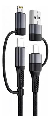 Imagem de Cabo Usb C Turbo 1,2M Usb-A + Usb C+ Lightning Tomate Tc-302