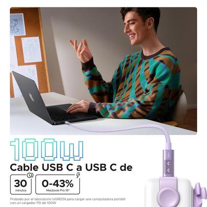 Imagem de Cabo Usb C Ugreen 100W Pd Carregamento Rápido 2 Metro (Roxo)