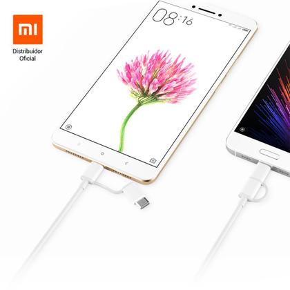 Imagem de Cabo USB com saída dupla Tipo C e micro USB 30cm  Xiaomi - Branco