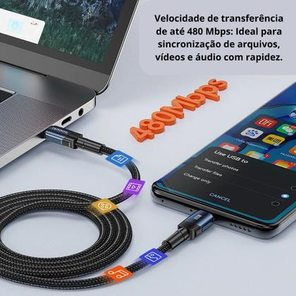 Imagem de Cabo Usb Duplo Tipo-c Pd 100w 5a 1m PD Transmissão de dados 480Mbps