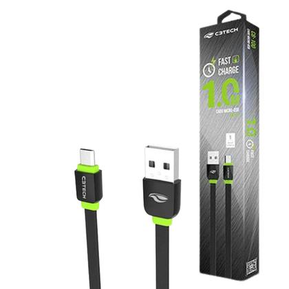 Imagem de Cabo usb flat micro usb v8 2a 1 metro para smartphone celular tablet caixa de som cb-100bk c3tech