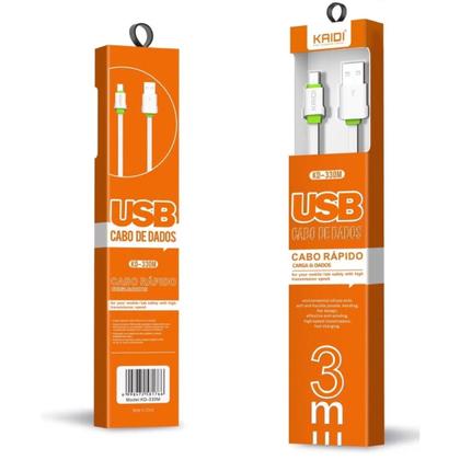 Imagem de Cabo USB + Micro USB V8 3M Carga Rápida Kaidi